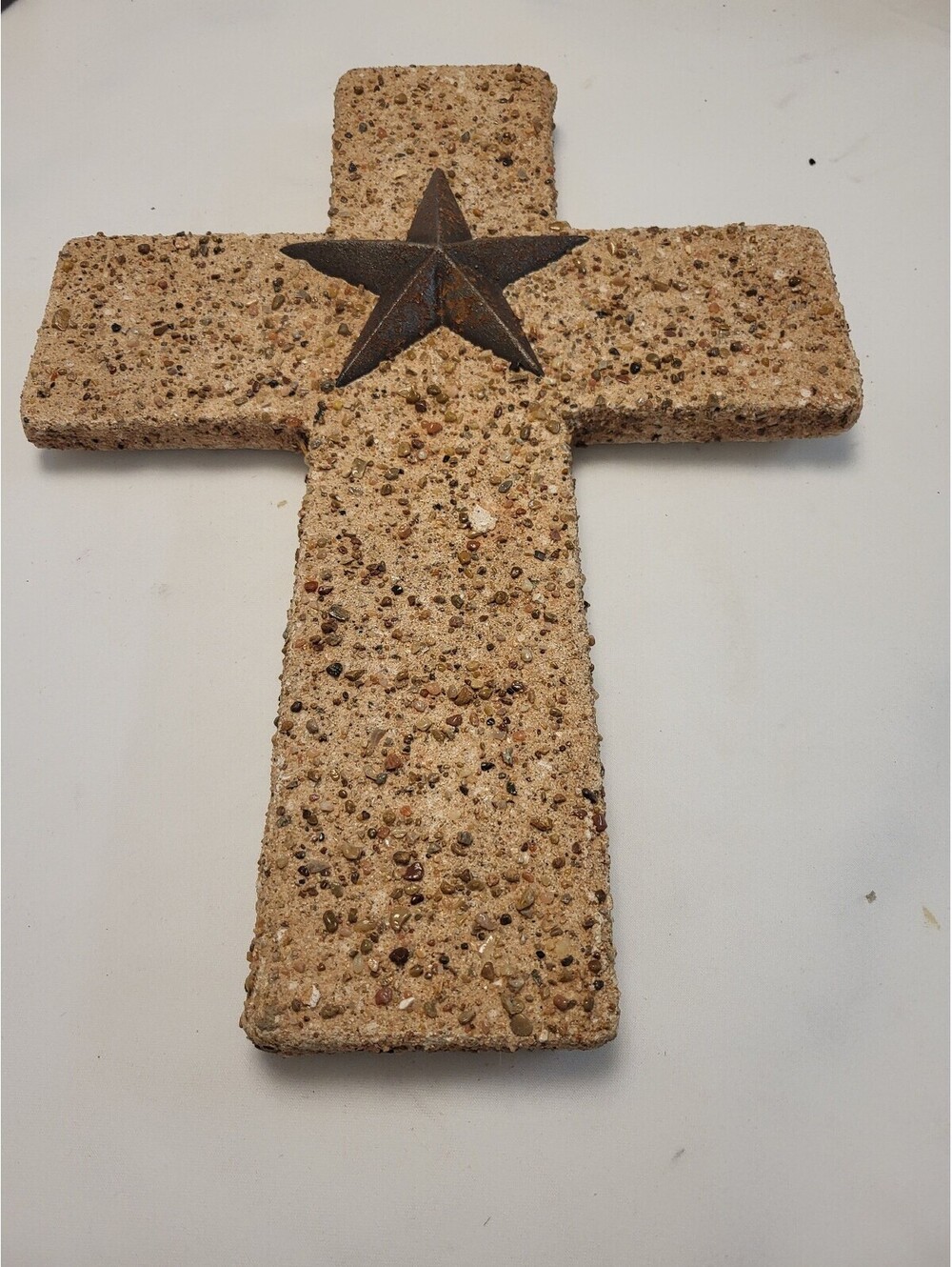 Rustic Pebble Stone Cross Wall Decor with Metal Star Accent 16.5"x12"